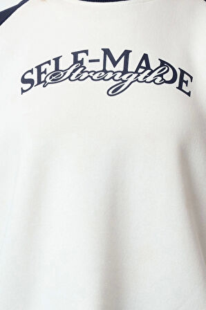 Tarz Bol Bisiklet Yaka Düşük Kol Uzun Ön Arka Baskılı Kalıp Reglan Kol Örme Sweatshirt