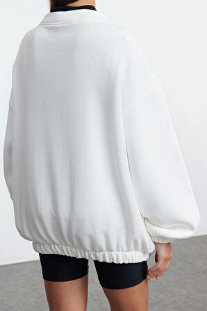 Oversize Bisiklet Yaka Düşük Kol Uzun Fermuarlı Geniş Kalıp Kalın İçi Polarlı Örme Sweatshirt