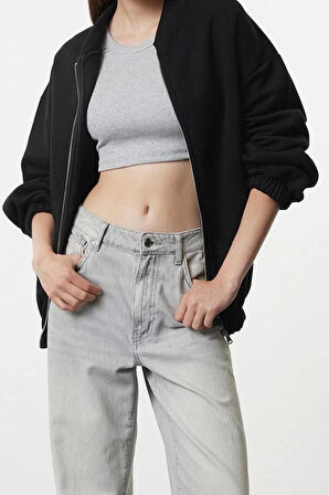 Oversize Bisiklet Yaka Düşük Kol Uzun Fermuarlı Geniş Kalıp Kalın İçi Polarlı Örme Sweatshirt