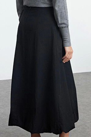 Moda Regular Düz Desen Günlük Maxi Boy Basic Etek Ucu Balon Maxi Boy Dokuma Etek
