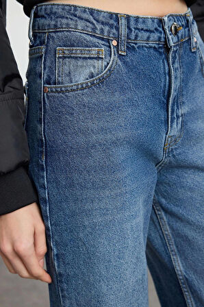 Stil Kadın Moda Denim Kot Pantolon Uzun Geniş Paça Normal Bel Jeans