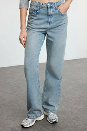 Stil Kadın Moda Denim Kot Pantolon Uzun Geniş Paça Yüksek Bel Jeans