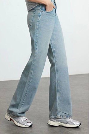 Stil Kadın Moda Denim Kot Pantolon Uzun Geniş Paça Yüksek Bel Jeans