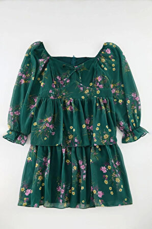 Moda Stil Relaxed Kare Yaka Mini Boy Büyük Beden Şifon Dokuma Büyük Beden Elbise