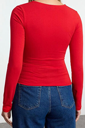 Stil Kadın Büzgü Drape Detaylı Vücuda Oturan Bluz Regular Örme Slim Kalıp