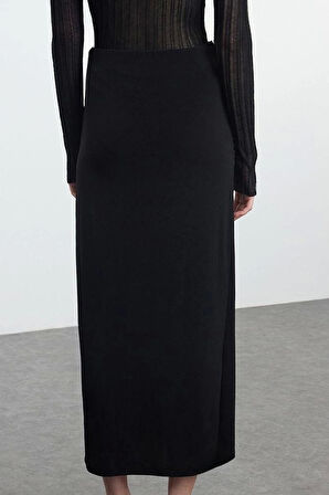 Modern Tarz Astarsız Örme Maxi Boy Büzgü Drape Detaylı Maxi Anvelop Esnek Etek