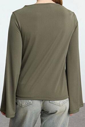 Stil Kadın Rahat Kalıp Esnek Bluz Regular Örme Relaxed Kalıp İspanyol Kol