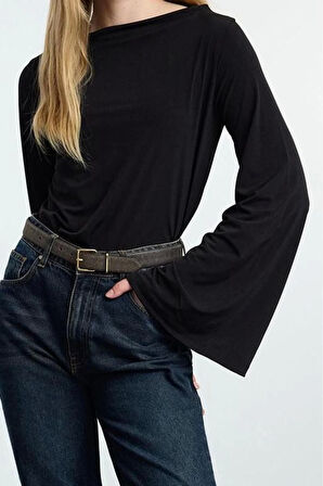 Stil Kadın Rahat Kalıp Esnek Bluz Regular Örme Relaxed Kalıp İspanyol Kol