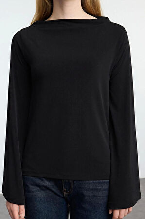 Stil Kadın Rahat Kalıp Esnek Bluz Regular Örme Relaxed Kalıp İspanyol Kol