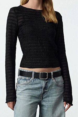 Stil Kadın Fitted Vücuda Oturan Dokulu Tül Esnek Bluz Regular Örme Slim Kalıp