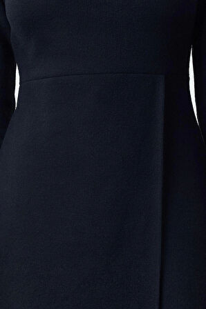 Moda Stil Slim Bisiklet Yaka Midi Boy Düz Selanik Anvelop Esnek Örme Elbise