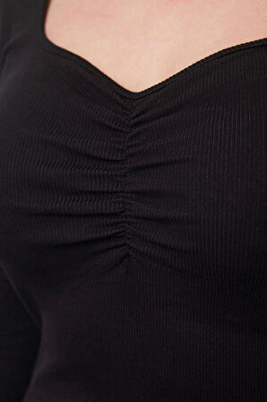 Stil Kadın Kaşkorse Bluz Regular Örme Fitted Kalıp Büyük Beden