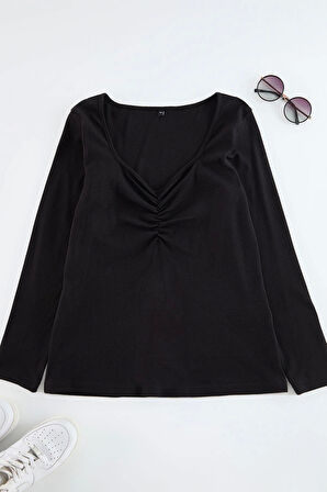 Stil Kadın Kaşkorse Bluz Regular Örme Fitted Kalıp Büyük Beden