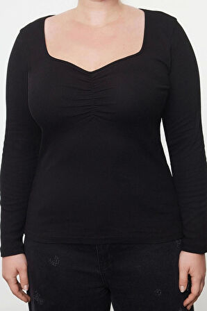 Stil Kadın Kaşkorse Bluz Regular Örme Fitted Kalıp Büyük Beden