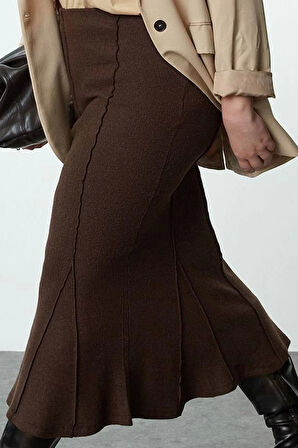 Modern Tarz Büyük Beden Astarsız Örme Maxi Boy Örme Etek