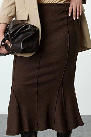 Modern Tarz Büyük Beden Astarsız Örme Maxi Boy Örme Etek