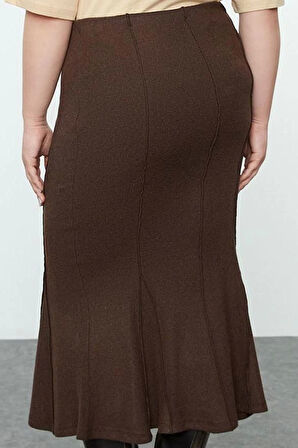 Modern Tarz Büyük Beden Astarsız Örme Maxi Boy Örme Etek