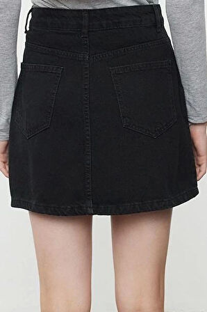 Modern Tarz Astarsız Denim Mini Boy Taşlı Mini Denim Etek
