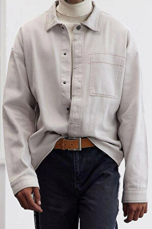 Şık Düz Desen Gömlek Yaka Limited Edition Oversize Fit Gabardin Gömlek Ceket
