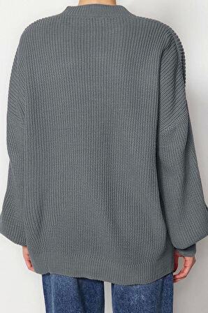 Stil Modern Kadın Regular Balon Kol Bisiklet Yaka Geniş Kalıp Basic Triko Kazak