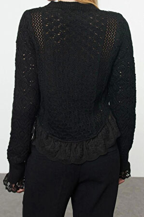 Kadın Modern Tarz Regular Bisiklet Yaka Crop Triko Hırka