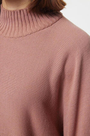 Stil Modern Kadın Regular Düşük Kol Dik Yaka Geniş Kalıp Yarasa Kol Triko Kazak