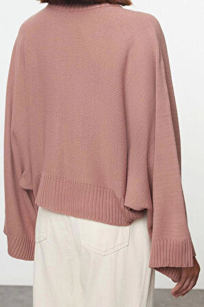 Stil Modern Kadın Regular Düşük Kol Dik Yaka Geniş Kalıp Yarasa Kol Triko Kazak