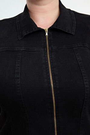 Moda Stil Fitted Gömlek Yaka Mini Boy Büyük Beden Comfort Denim Büyük Beden Elbise