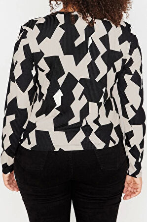 Moda Büyük Beden Bisiklet Yaka Örme Fit Düz Desen Casual Günlük Regular Uzun Kol Bluz