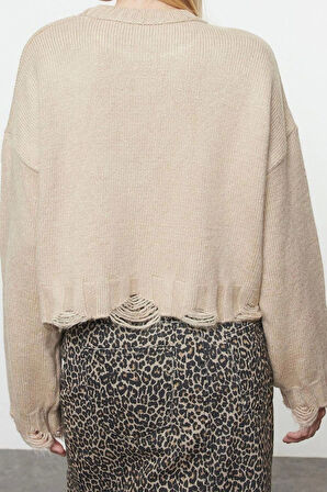 Stil Modern Kadın Crop Düşük Kol Bisiklet Yaka Süper Geniş Kalıp Yumuşak Dokulu Triko Kazak