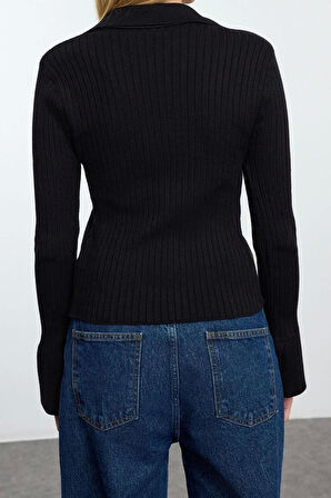 Kadın Modern Tarz Slim Polo Yaka Regular Triko Hırka