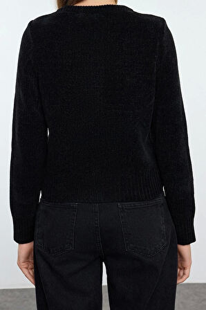 Kadın Modern Tarz Regular Bisiklet Yaka Crop Triko Hırka