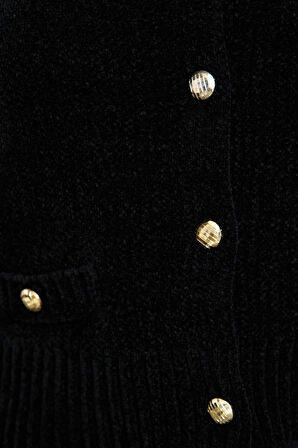 Kadın Modern Tarz Regular Bisiklet Yaka Crop Triko Hırka