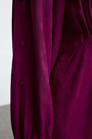 Moda Stil Regular Bisiklet Yaka Maxi Boy Tesettür Jakarlı Çiçekli Dokuma Elbise