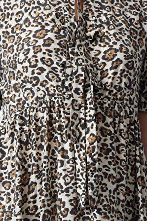 Moda Stil Relaxed Bisiklet Yaka Maxi Boy A-line Dokuma Elbise