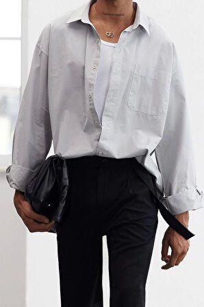 Şık Düz Desen Gömlek Yaka Limited Edition Oversize Fit Etek Ucu Stoperli Soft Touch Gömlek