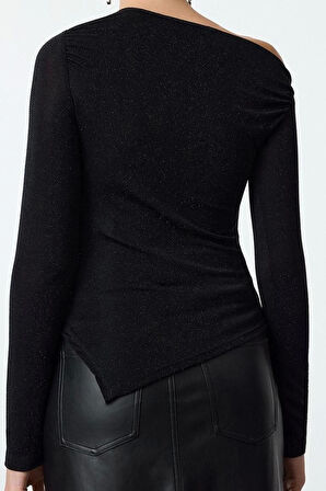 Stil Kadın Asimetrik Etek Ucu Detaylı Bluz Regular Örme Fitted Kalıp