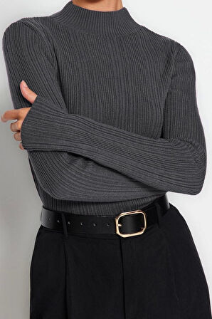 Stil Modern Kadın Regular Standart Kol Dik Yaka Triko Kazak