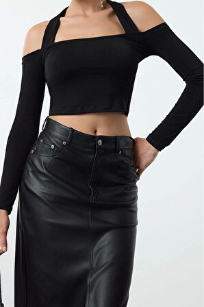 Stil Kadın Crop Bluz Regular Örme Fitted Kalıp