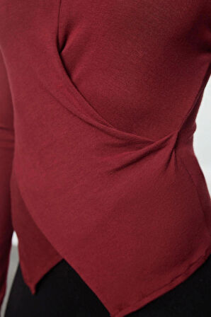 Stil Kadın Kruvaze Büzgü Drape Detaylı Vücuda Oturan Bluz Regular Örme Slim Kalıp Düşük Kol