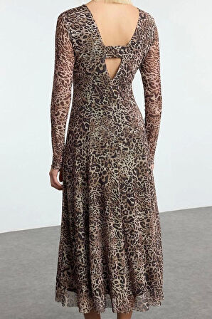 Moda Stil Regular V Yaka Midi Boy A-line Örme Elbise