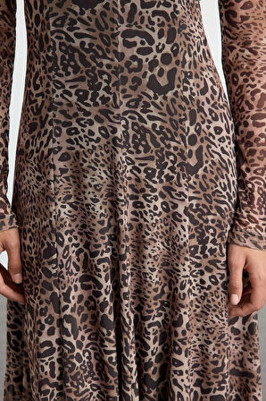 Moda Stil Regular V Yaka Midi Boy A-line Örme Elbise