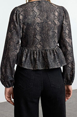 Stil Kadın Bağlama Detaylı Normal Kalıp Esnek Bluz Regular Örme Regular Kalıp Balon Kol