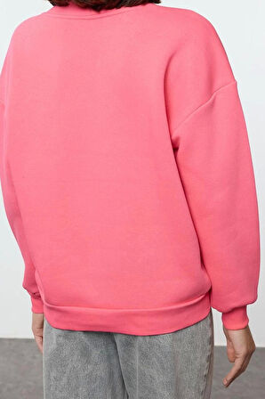 Regular V Yaka Düşük Kol Regular Basic Normal Kalıp V yaka Kalın İçi Polarlı Örme Sweatshirt