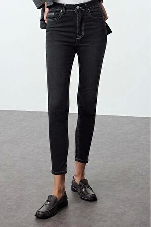 Stil Kadın Moda Denim Kot Pantolon Uzun Boru Paça Mavi Yüksek Bel Skinny Jeans