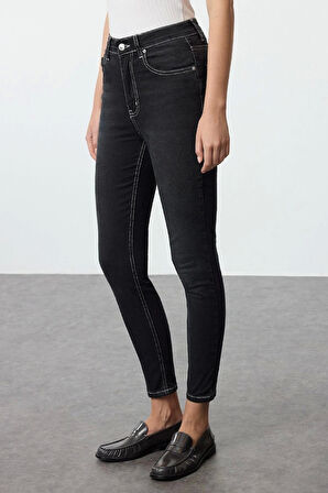 Stil Kadın Moda Denim Kot Pantolon Uzun Boru Paça Mavi Yüksek Bel Skinny Jeans