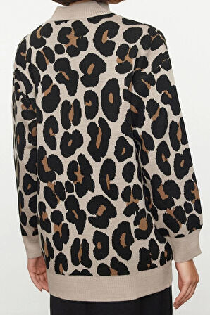 Kadın Modern Tarz Rahat Uzun Bisiklet Yaka Dokulu Kol Standart Triko Kazak