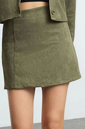 Modern Tarz Astarsız Dokuma Mini Boy Süet Kumaş A-line Mini Boy Etek