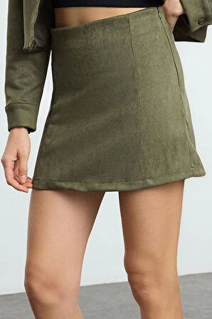 Modern Tarz Astarsız Dokuma Mini Boy Süet Kumaş A-line Mini Boy Etek