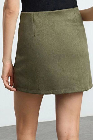 Modern Tarz Astarsız Dokuma Mini Boy Süet Kumaş A-line Mini Boy Etek